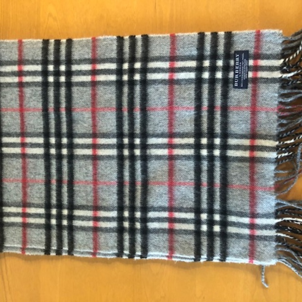 Burberry Gray and Red Plaid Scarf
